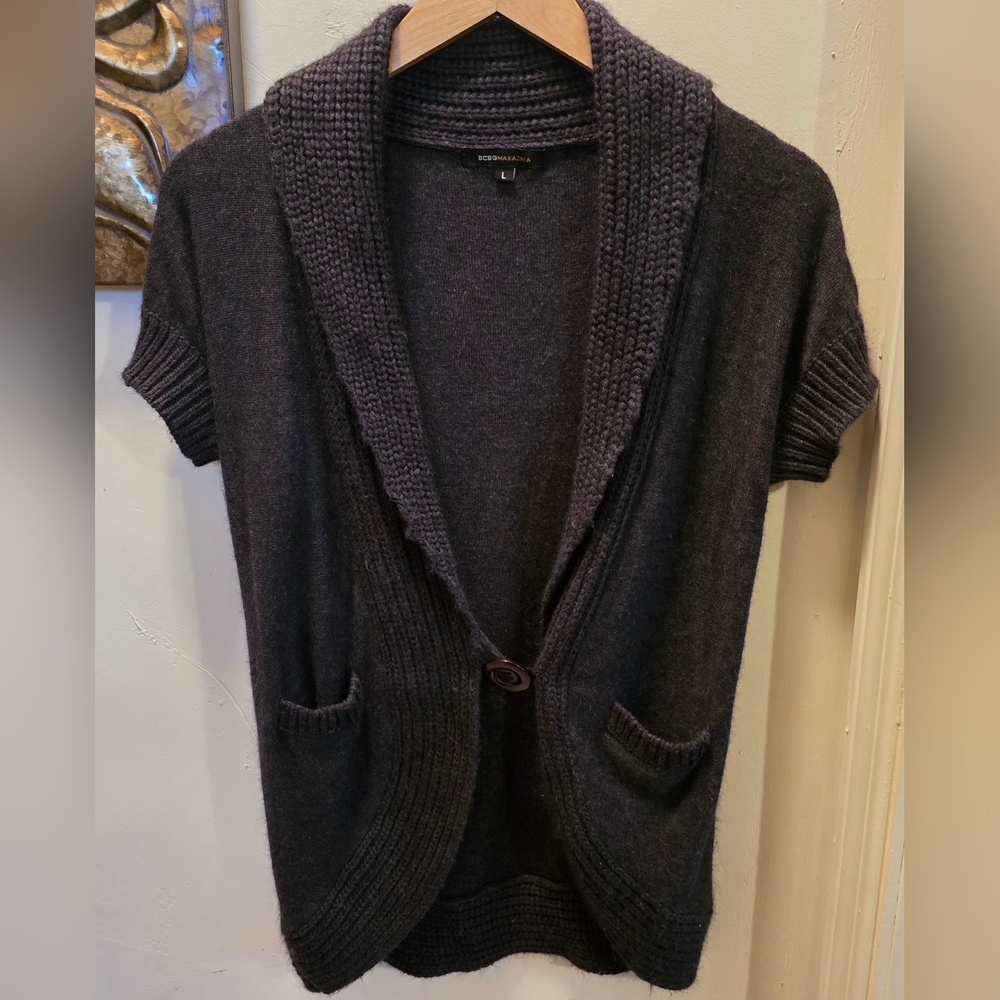 BCBGMaxAzria Charcoal Gray Short Sleeve Cardigan Large